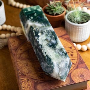 MOSS AGATE CRYSTAL TOWER