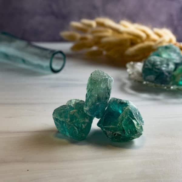 GREEN FLUORITE CRYSTAL ROUGH PIECES