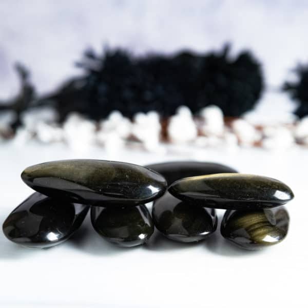 GOLD SHEEN OBSIDIAN CRYSTAL PALM STONES